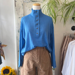 Indi & Cold // Button Neck Blue Sweater