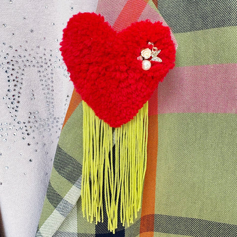 Dora Nola // Hand Tufted Brooch Red/Chartreuse Rose Butterfly
