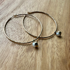 Lissa Bowie // Textured Brass Hoops with Pearl