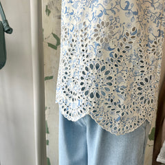 Indi & Cold // Embroidered Blue Floral Top