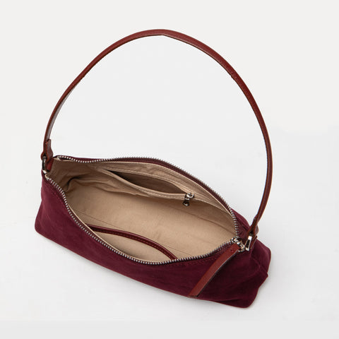 Uppdoo // Crescent Suede Shoulder Bag Bordeaux