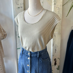 Indi & Cold // Boxy Striped Tee Khaki
