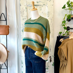 Indi & Cold // Multi Green Stripe Sweater