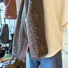 Indi & Cold // Embroidered Boho Scarf Carbon
