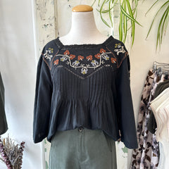 Indi & Cold // Black Embroidered Blouse