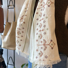 Indi & Cold // Embroidered Boho Scarf Ecru