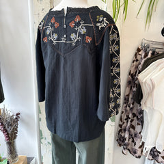 Indi & Cold // Black Embroidered Blouse