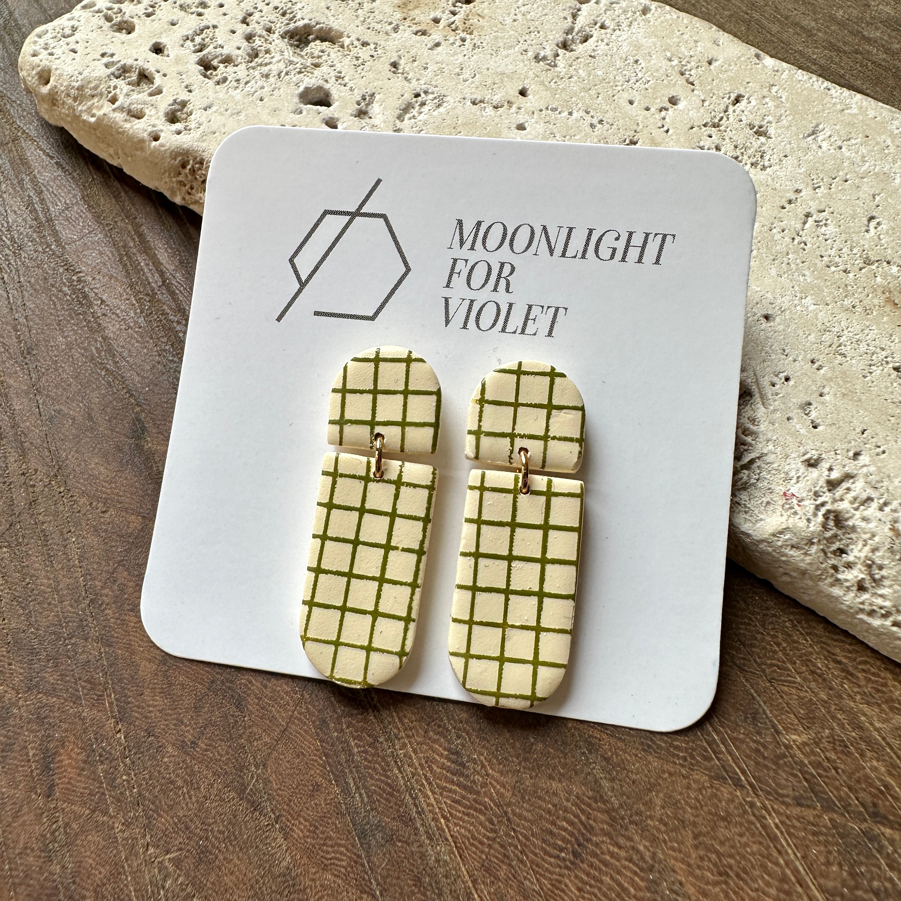 Moonlight For Violet // Grid Earrings Green