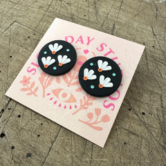 Slow Day Studio // Daisy Circle Studs Black