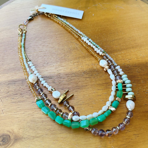 Souvenir // Brass Long Arc Labradorite Necklace