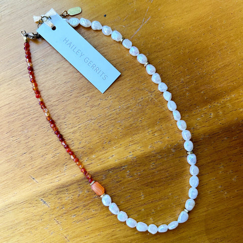 CMD Gem // Lace Agate Pearl Necklace SS OAK