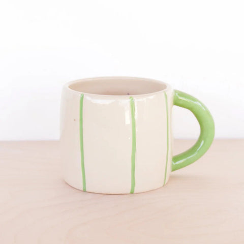 Nightshift Ceramics // Ceramic Short Coffee Mug Green Stripe