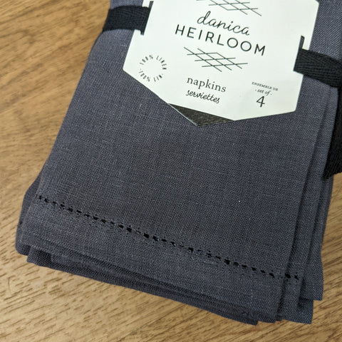 Danica // Heirloom Linen Hemstitch Napkins Charcoal