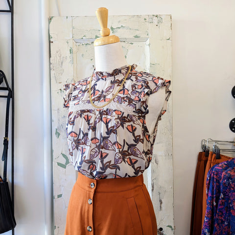 Indi & Cold // Coral Violet Floral Top