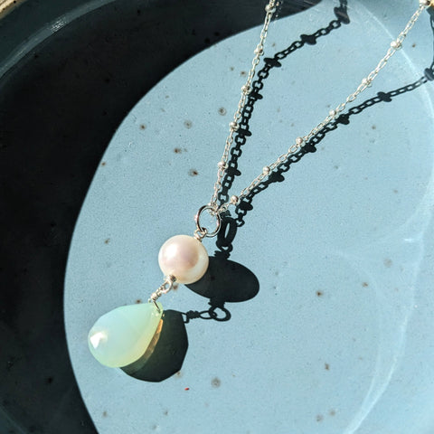 CMD Gem // Chalcedony Pearl Necklace SS OAK