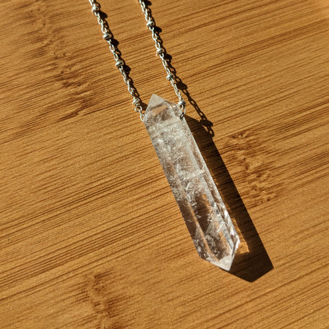 Three of Cups // Queen Of Wands Tarot Necklace Clear Quartz Crystal and SS Satellite Chain 16"