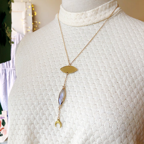Frug // Mystic Finish Labradorite and Brass Moon Necklace