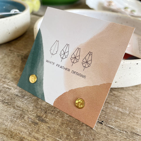 White Feather Design // Hammered Circle Stud Earrings