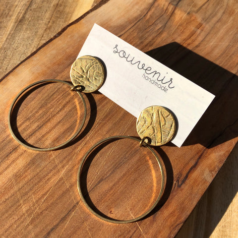 Souvenir // Brass Hoop Coin Drop Earrings