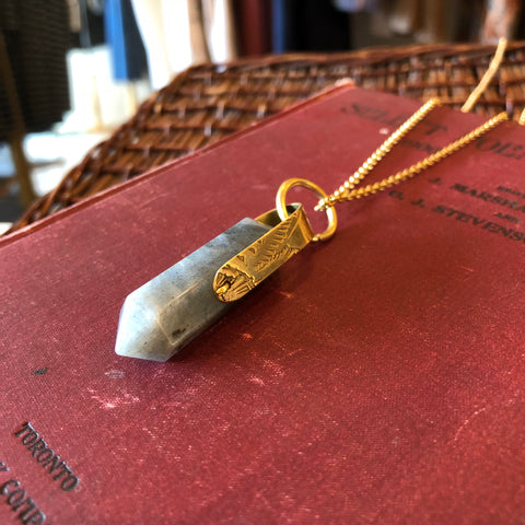 Souvenir // Brass Long Arc Labradorite Necklace