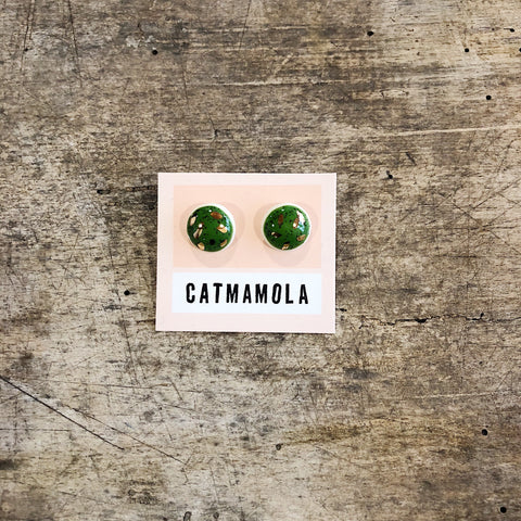 Catmamola // Ceramic Stud Earrings Green