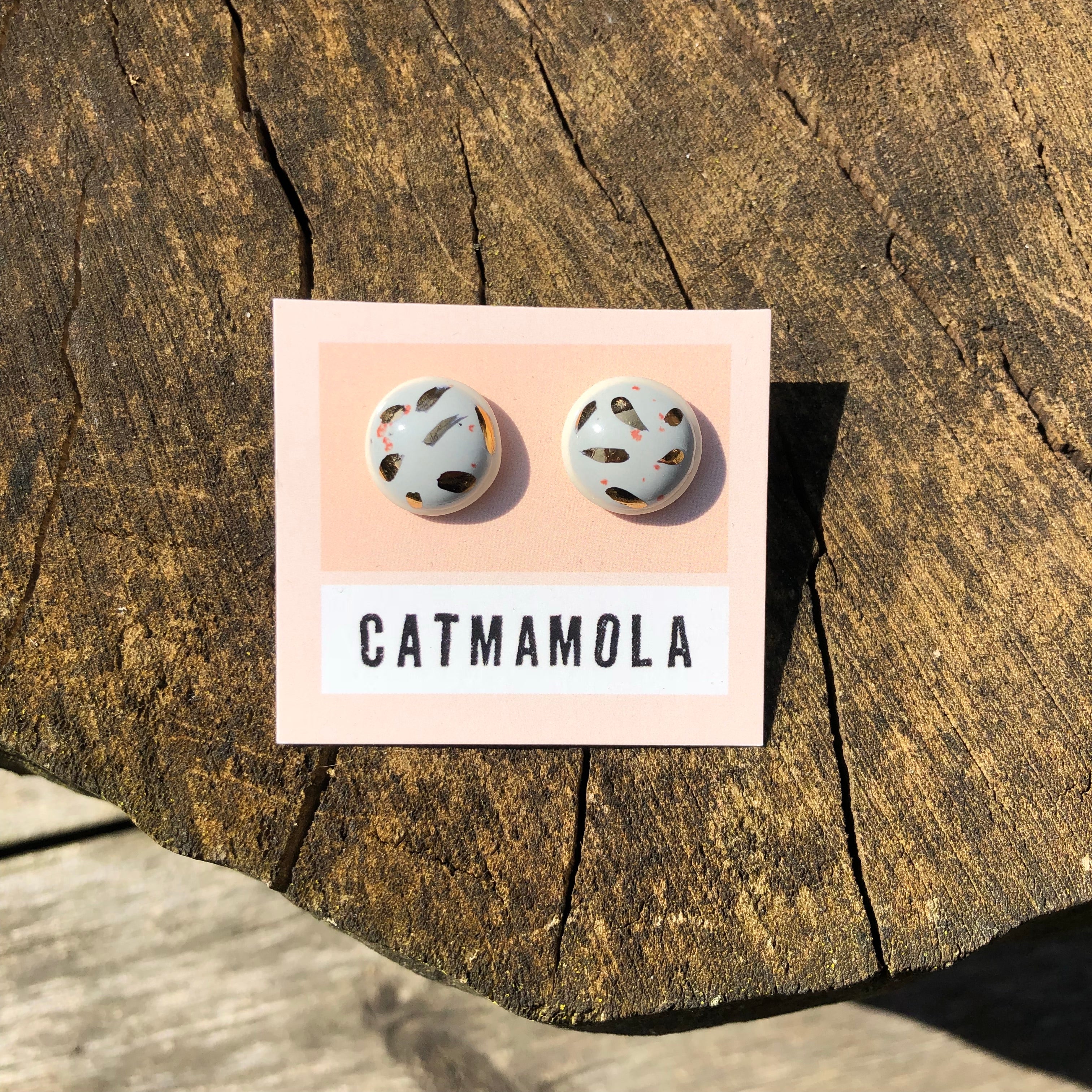 Catmamola // Ceramic Stud Earrings Blue Speckle