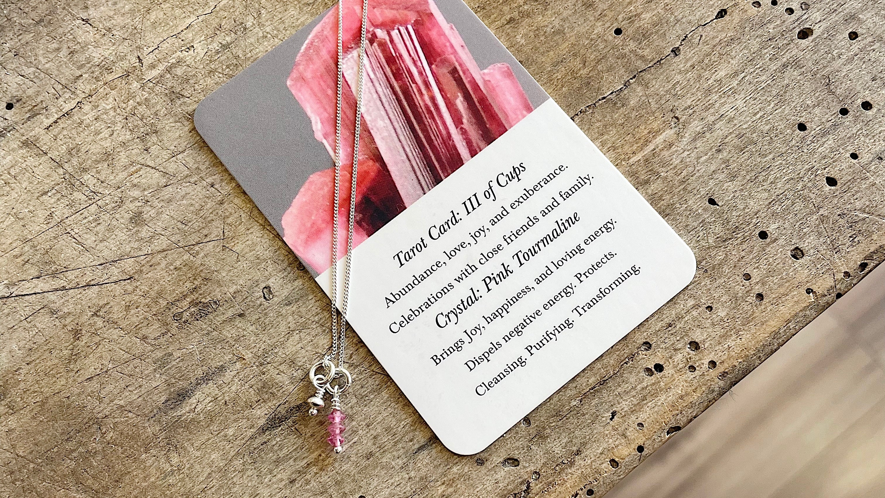 Three Of Cups // Tarot Necklace Pink Tourmaline Gemstone and Sterling Silver