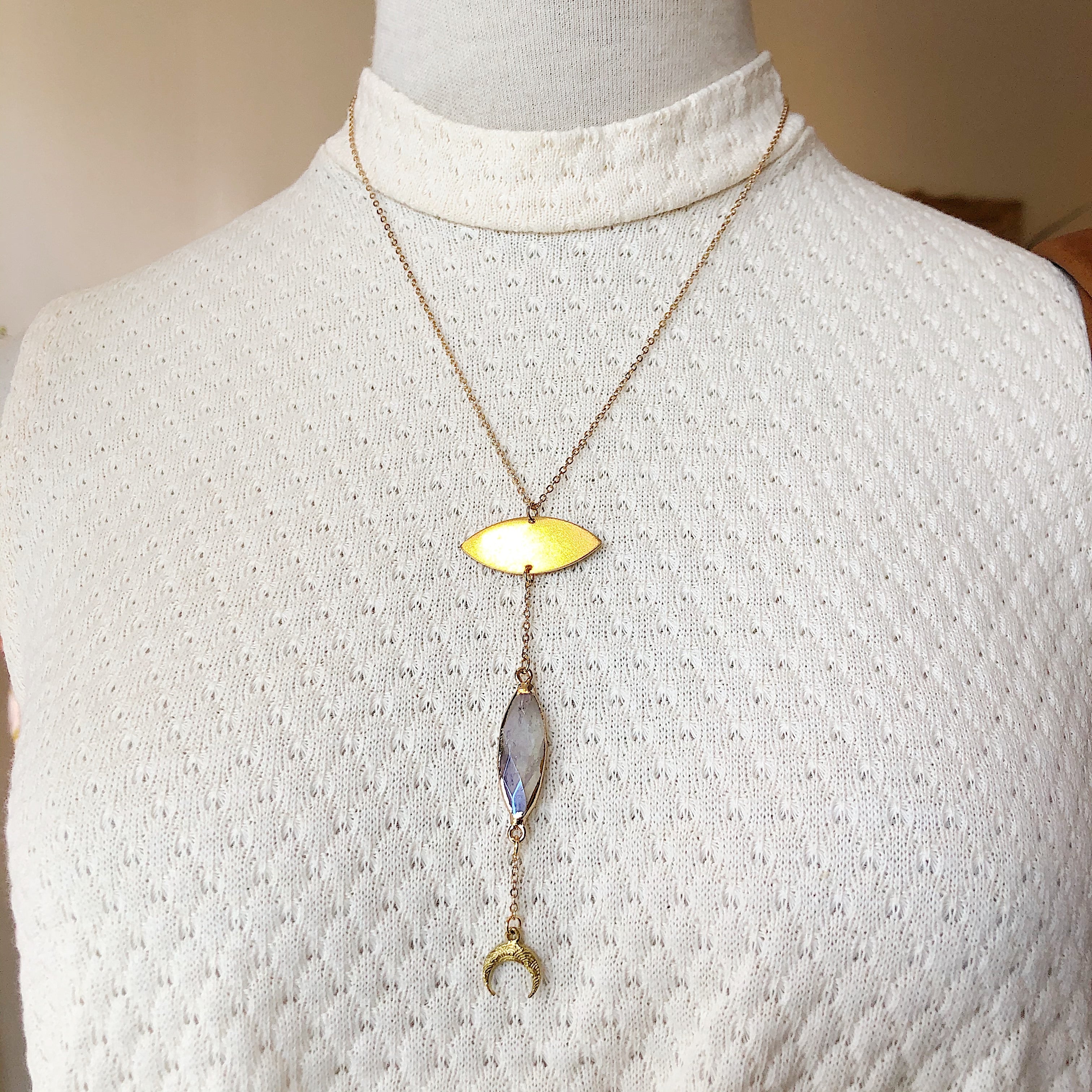Frug // Mystic Finish Labradorite and Brass Moon Necklace