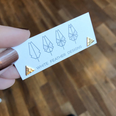 White Feather Design // Hammered Triangle Stud Earrings
