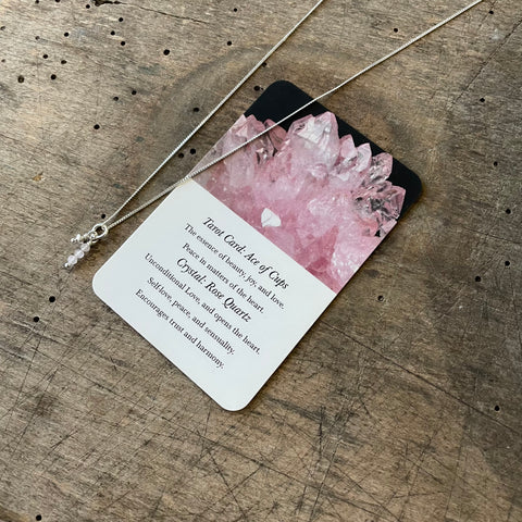 Three Of Cups // Ace Of Cups Tarot Necklace Rose Quartz and Sterling Silver