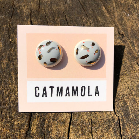 Catmamola // Ceramic Stud Earrings Blue Speckle