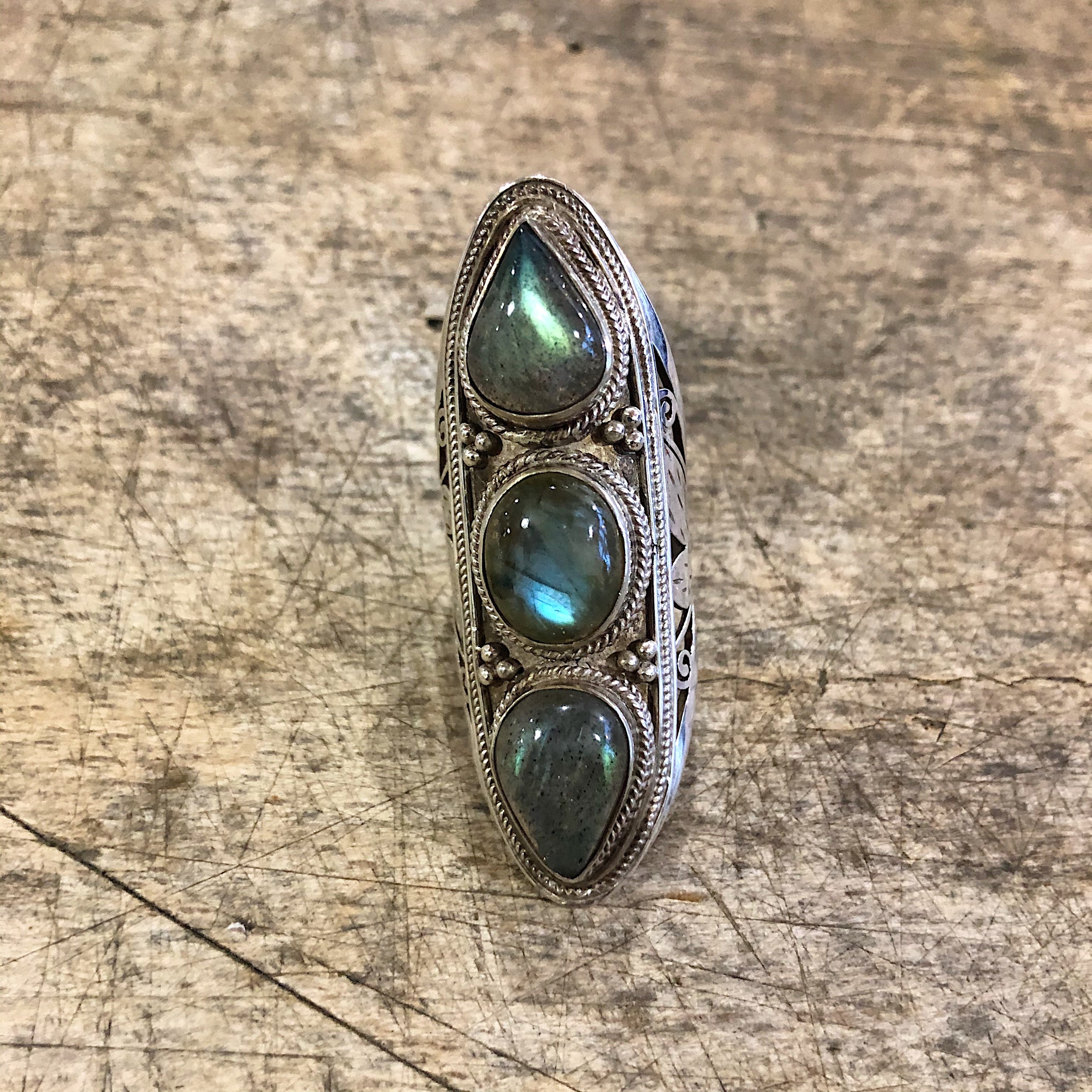 Kailas // Sterling Silver 3 Stone Labradorite Ring